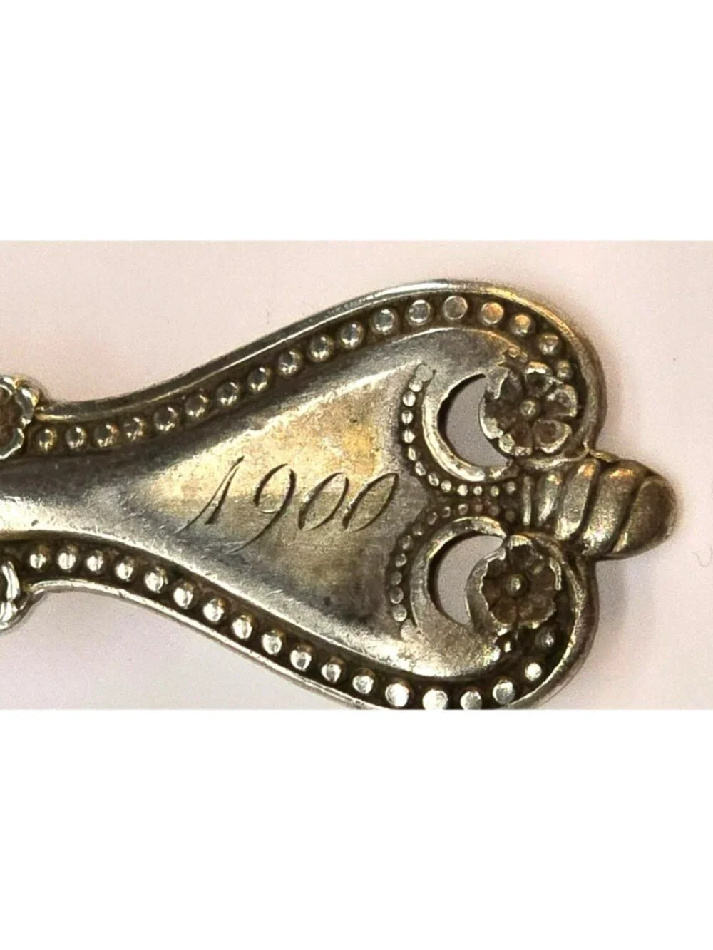 Antique Sterling Silver Teaspoon Beaded Handle Monogrammed 1900 CM2277